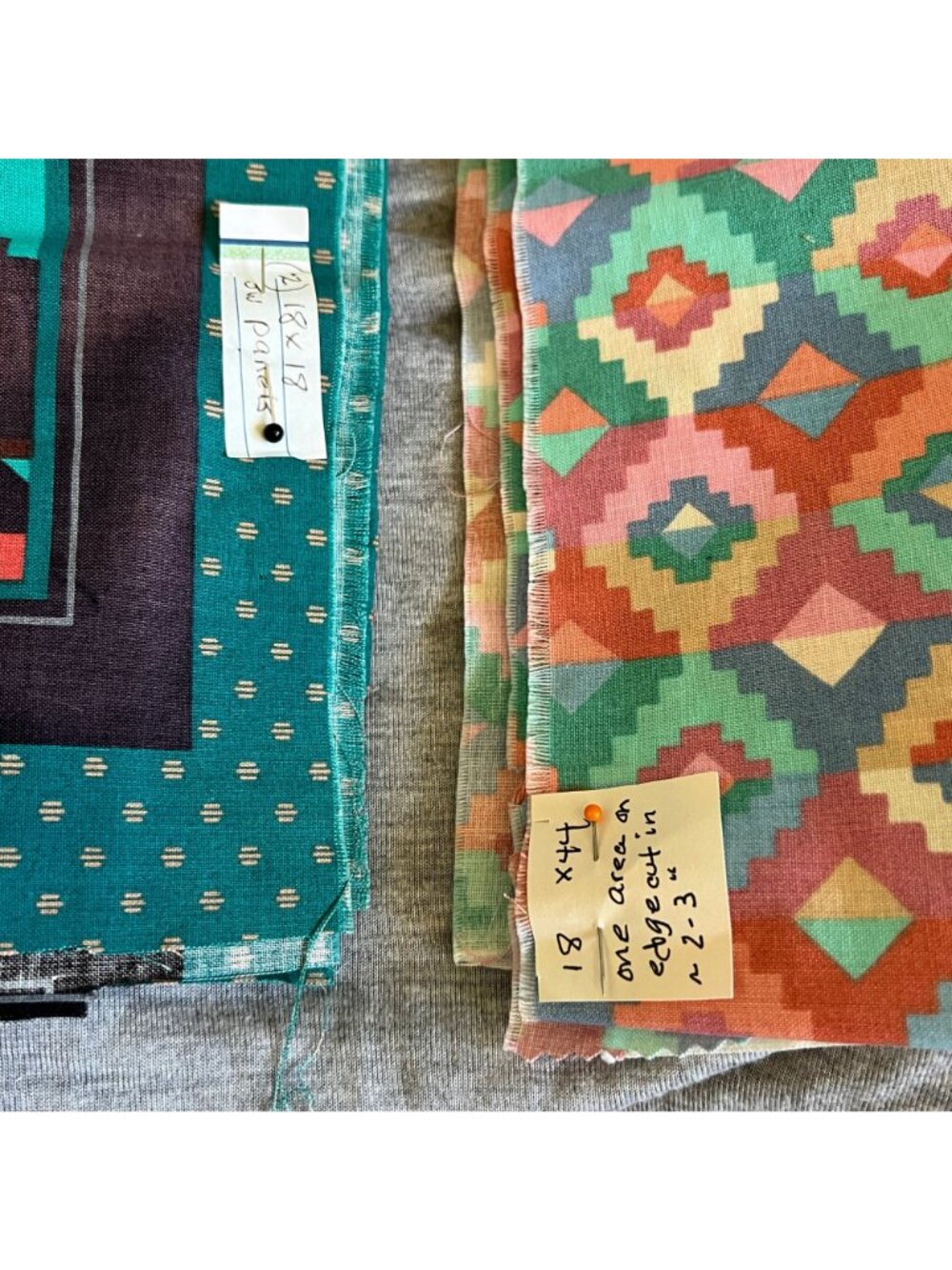 Two Vintage Southwestern Cotton Fabrics Geometric & Desert Cactus - Picture 2 of 3